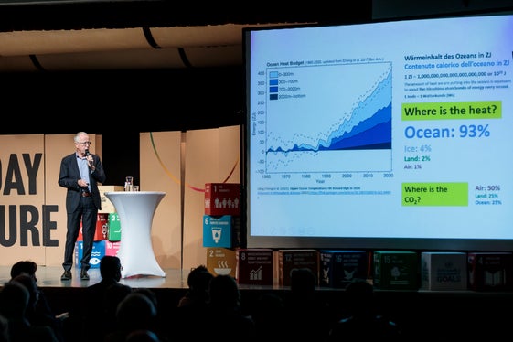 Eurac-Research-Präsident Psenner zeigte anhand von Studienergebnissen vier verschiedene Zukunftsszenarien und die entsprechenden Herausforderungen auf. (Foto: LPA/Tiberio Sorvillo)