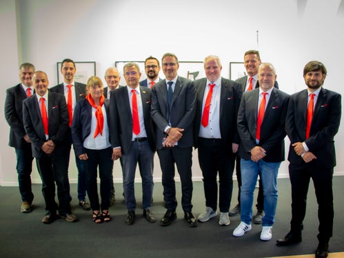 Il presidente della Provincia Arno Kompatscher con i vertici del Vss in occasione della visita dello scorso mese di agosto. (Foto: ASP/Guido Steinegger)