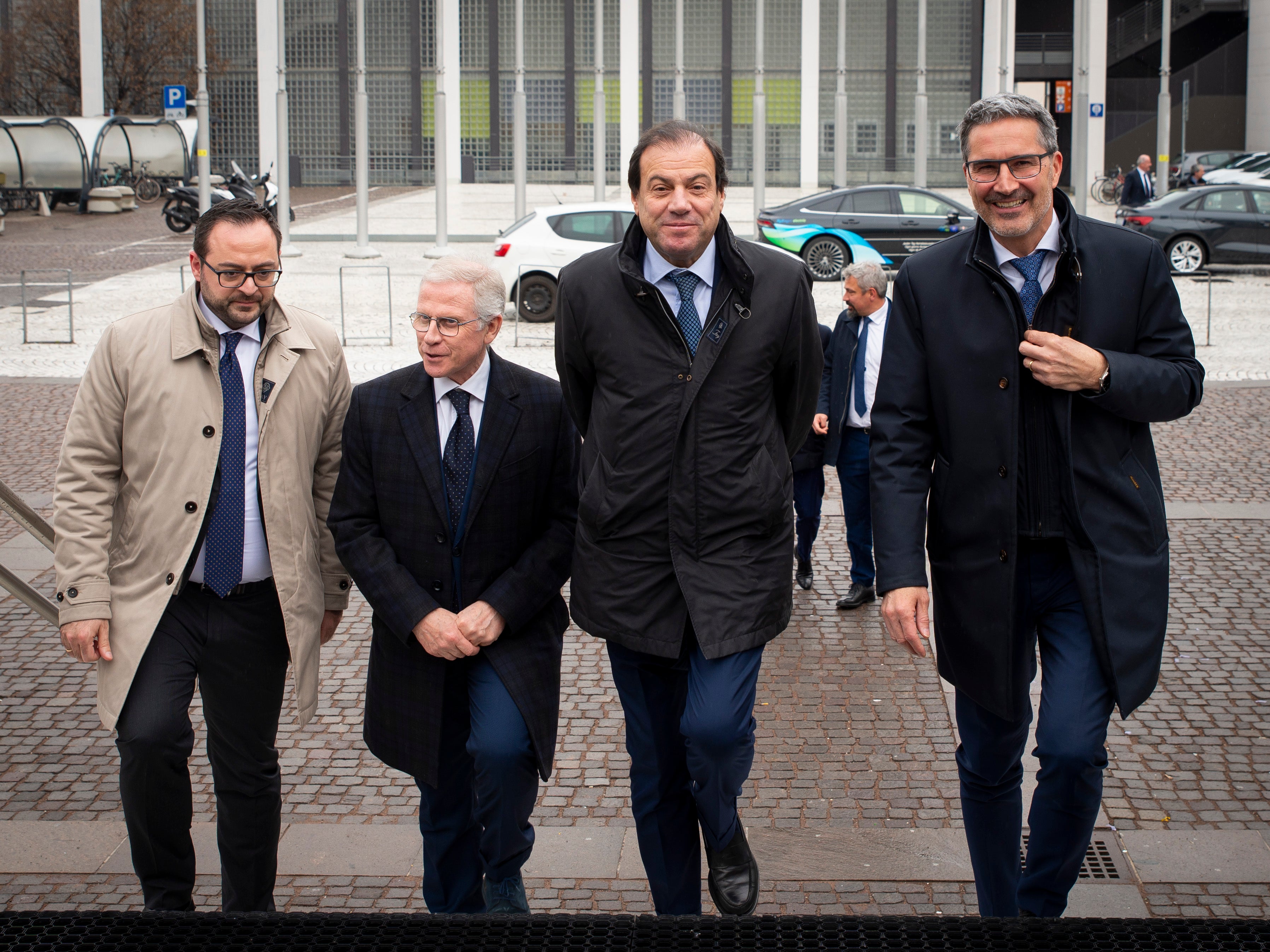 Da sinistra il vicepresidente Galateo, il commissario del Governo Cusumano, il viceministro Leo e il presidente Kompatscher al loro arrivo in Fiera (Foto: ASP/Fabio Brucculeri)
