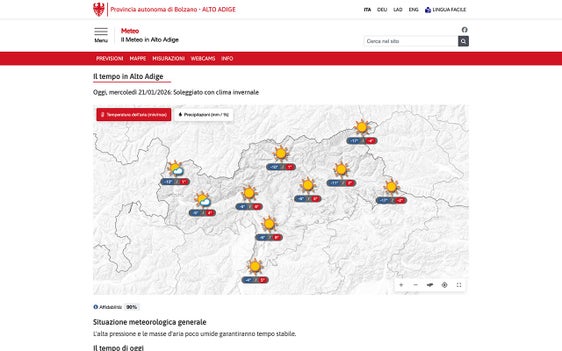 La homepage del nuovo portale meteo.