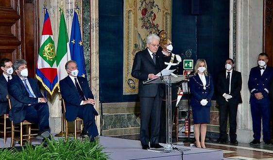 Il Presidente Sergio Mattarella mentre legge il discorso al Quirinale (Foto: diretta streaming www.quirinale.it)