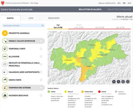 Dopo giorni consecutivi di temperature superiori a 35 gradi, il Centro funzionale provinciale eleva il livello di allerta a rosso (Foto: ASP/Protezione civile)