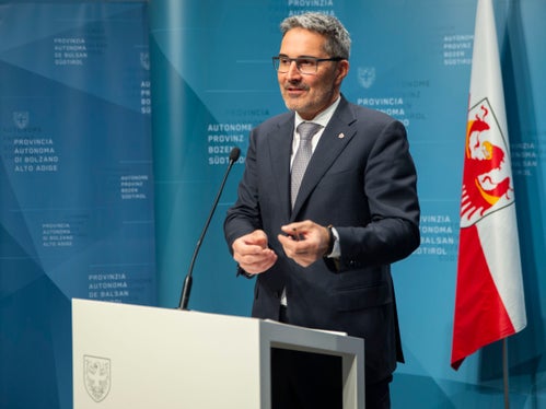 Il presidente della Provincia, Arno Kompatscher, nel corso della conferenza stampa odierna (Foto: ASP/Fabio Brucculeri)