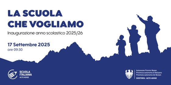 All'inaugurazione del nuovo anno scolastico per le scuole di lingua italiana interverranno il vicepresidente Marco Galateo e il sovrintendente Vincenzo Gullotta, nonché studenti e studentesse della scuola italiana in Alto Adige. (Grafica: USP)