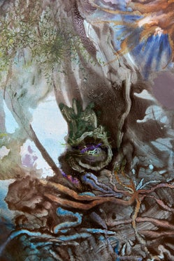 Detail aus the bowels of the earth, 2022, Pigmentiertes Bindemittel, Öl auf Leinwand, 200 x 175 cm (Foto: Kunstraum Schwaz, Verena Nagl, 2023)