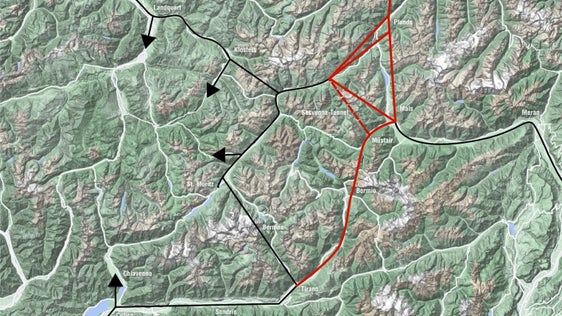 
Lo schema dei possibili collegamenti ferroviari nel Triangolo Retico (Foto: ASP/Dipartimento Mobilità)
