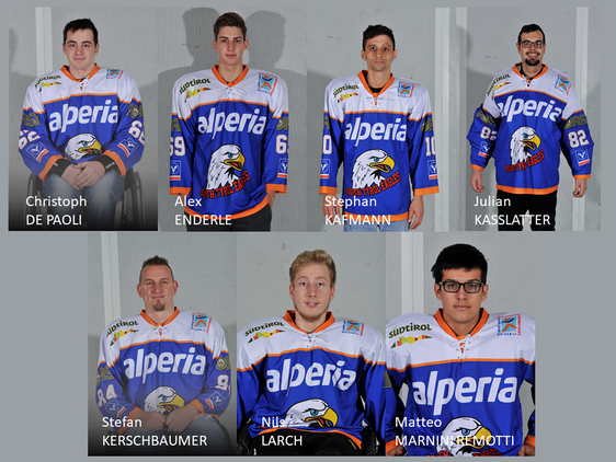 Sette altoatesini pronti per realizzare il sogno olimpico con la maglia della nazionale di Para Ice Hockey: da sx in alto Christoph Depaoli, Alex Enderle, Stephan Kafmann, Julian Kasslatter, Stefan Kerschbaumer, Nils Larch e Matteo Remotti Marnini. (Foto: Fisg)