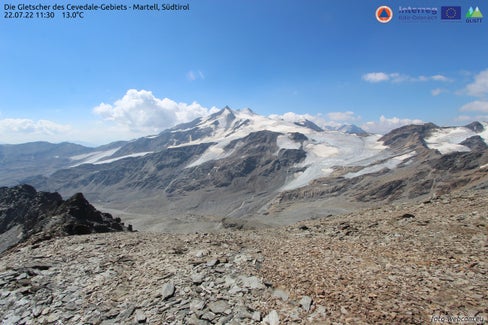 Gletscher im Wandel: Im Bild eine Momentaufnahme der Webcam mit Blick auf den Langenferner am heutigen Vormittag (Foto: Interregionales Gletschermonitoringkonzept für Südtirol und Tirol GLISTT Glacier Inventory South Tyrol – Tyrol)
