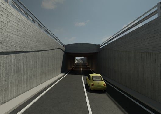 Rendering der Unterführung in der Einstein-Straße. Beim Infoday können die Bürgerinnen und Bürger das Projekt genauer kennenlernen und mit Fachleuten sprechen. (Foto: LPA/Ressort für Infrastrukturen und Mobilität)