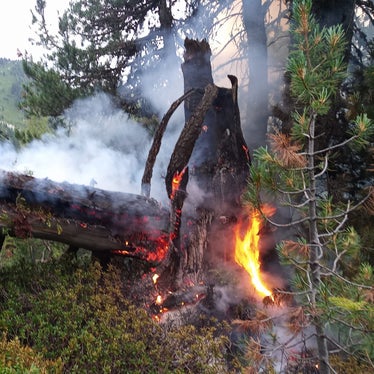 Il numero di incendi boschivi (25) registrati lo scorso anno è dovuto prevalentemente a cause sconosciute o a negligenza, mentre 8 sono stati chiaramente causati da fulmini; nella foto l'incendio in Val di Scaleres nel Comune di Varna. (Foto: USP/Report Pericoli Naturali 2024)