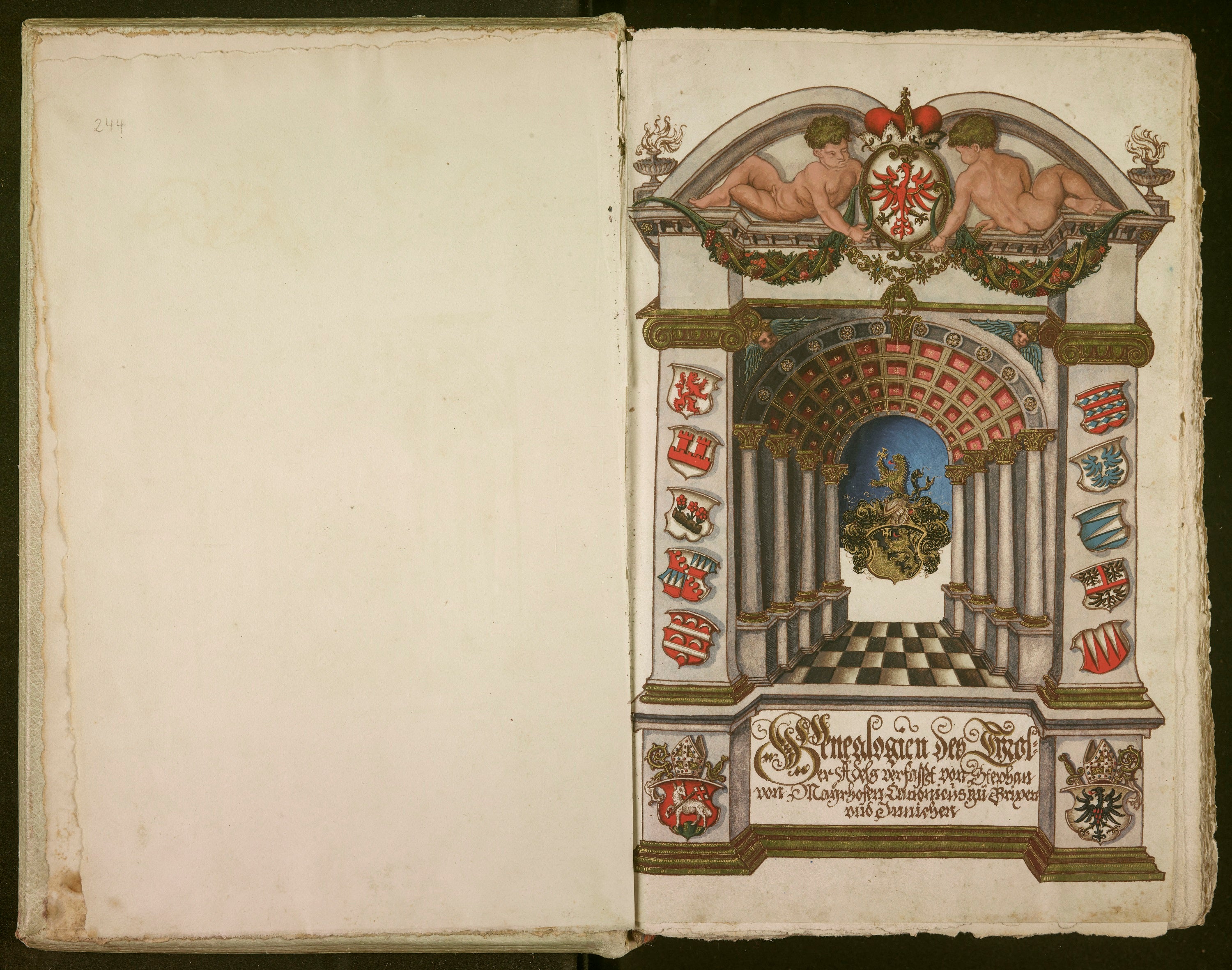 Frontespizio delle “Genealogien des Tiroler Adels“. (Foto: ASP/Archivio provinciale)