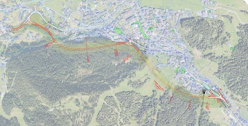 La Jonta provinziela de Bulsan à dat pro la carateristiches tecniches y l cheder ecunomich dla zircumvalazion de Sëlva per la streda statela de Gherdëina y dl Jëuf de Sela (SS242). Tla foto la planimetria. (Foto: USP/Departimënt Nfrastrutures y Mubltà)