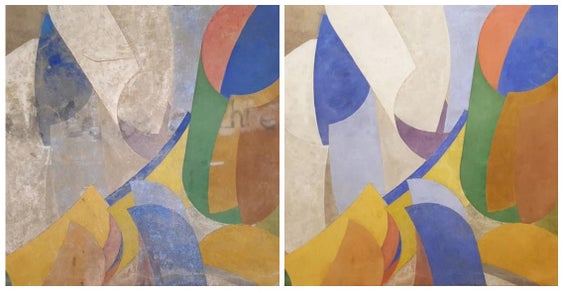 L'affresco dell'artista Luigi Senesi, simbolo del liceo Carducci da 35 anni, rivedrà la luce sulla facciata della nuova struttura scolastica. Un'immagine di come apparirà l'opera dopo il restauro (Foto: USP/Ripartizione Opere pubbliche)