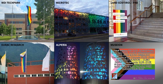 Un giugno 2024 con bandiere arcobaleno, elementi grafici e facciate degli edifici colorati (Collage: ASP)