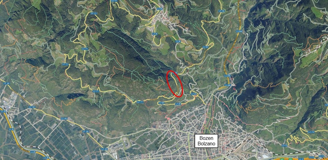 Nell'immagine viene inquadrata l'area della strada provinciale SP 99 in cui avverrà l'intervento. (Foto: USP/Ufficio tecnico strade centro sud)