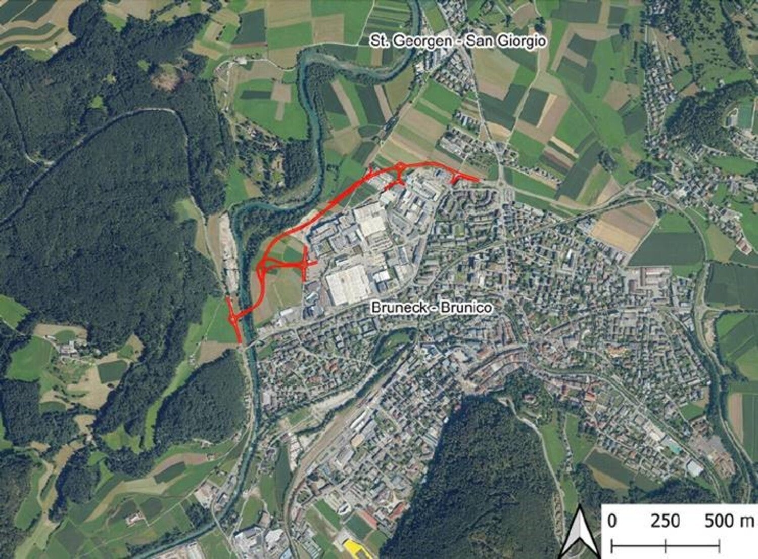 Die für den Bau des neuen Brunecker Nordrings notwendige Änderung des Bauleitplanes der Gemeinde Bruneck wurde von Amts wegen genehmigt. (Foto: LPA/Landesamt für Straßenbau Nord-Ost)