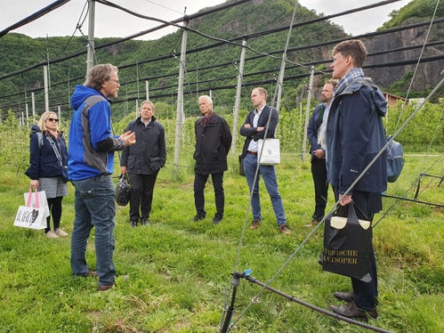 Über Obst- und Weinbau haben sich die jungen Führungskräfte aus Bayern in den Anlagen des Versuchszentrums Laimburg informiert. (Foto: LPA)