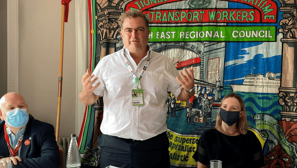 Manuel Cortes speaking at public transport fringe meeting, Labour conference 2021