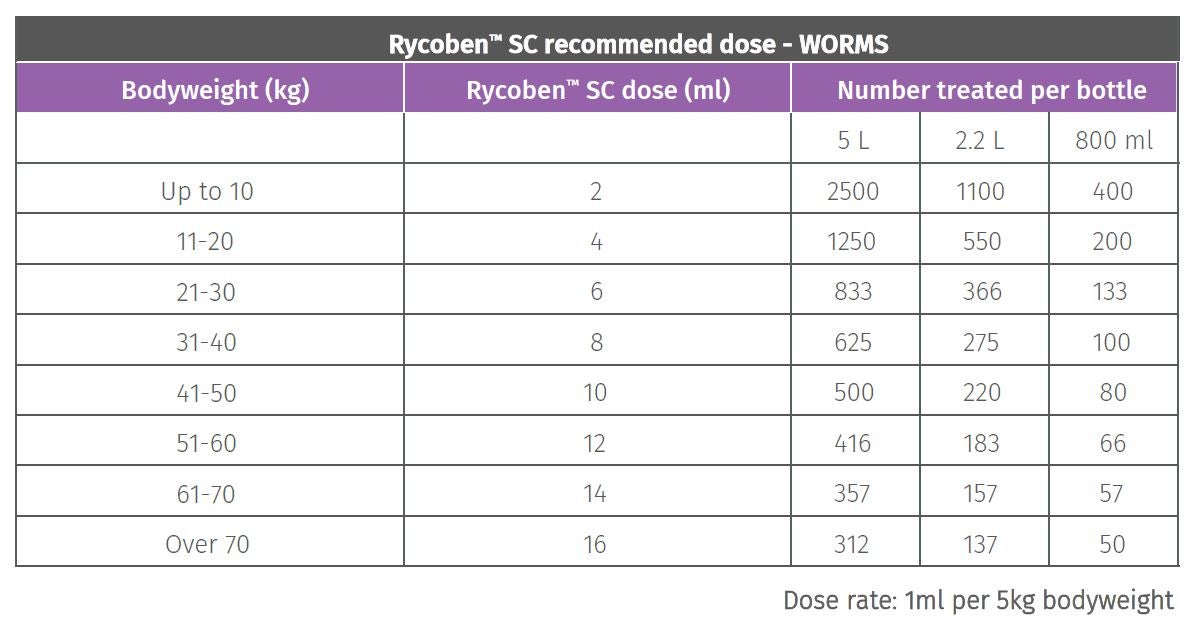 Rycoben worms dose chart