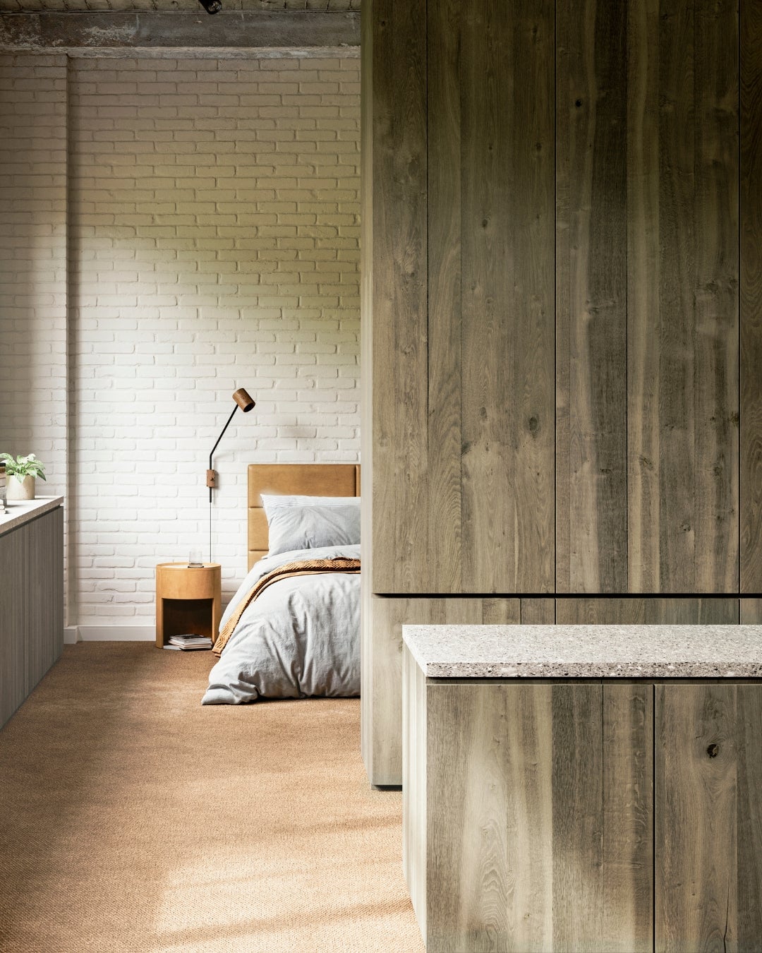 Interior design with mixmatch technique - wood veneer - Decospan - Querkus collection - bedroom