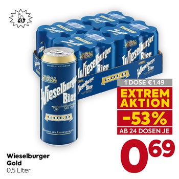 Wieselburger Gold
0,5 Liter
 
1 DOSE €1.49
EXTREM AKTION -53% AB 24 DOSEN JE 0,69