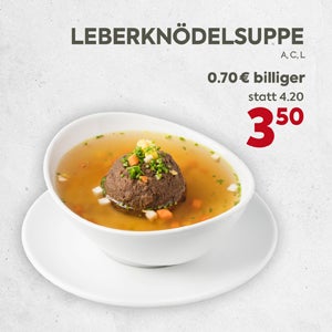 Leberknödelsuppe
0.70 € billiger statt 4.20 nur 3,50
