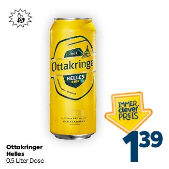 Ottakringer Helles
 0,5 Liter Dose

IMMER clever PREIS: € 1,39