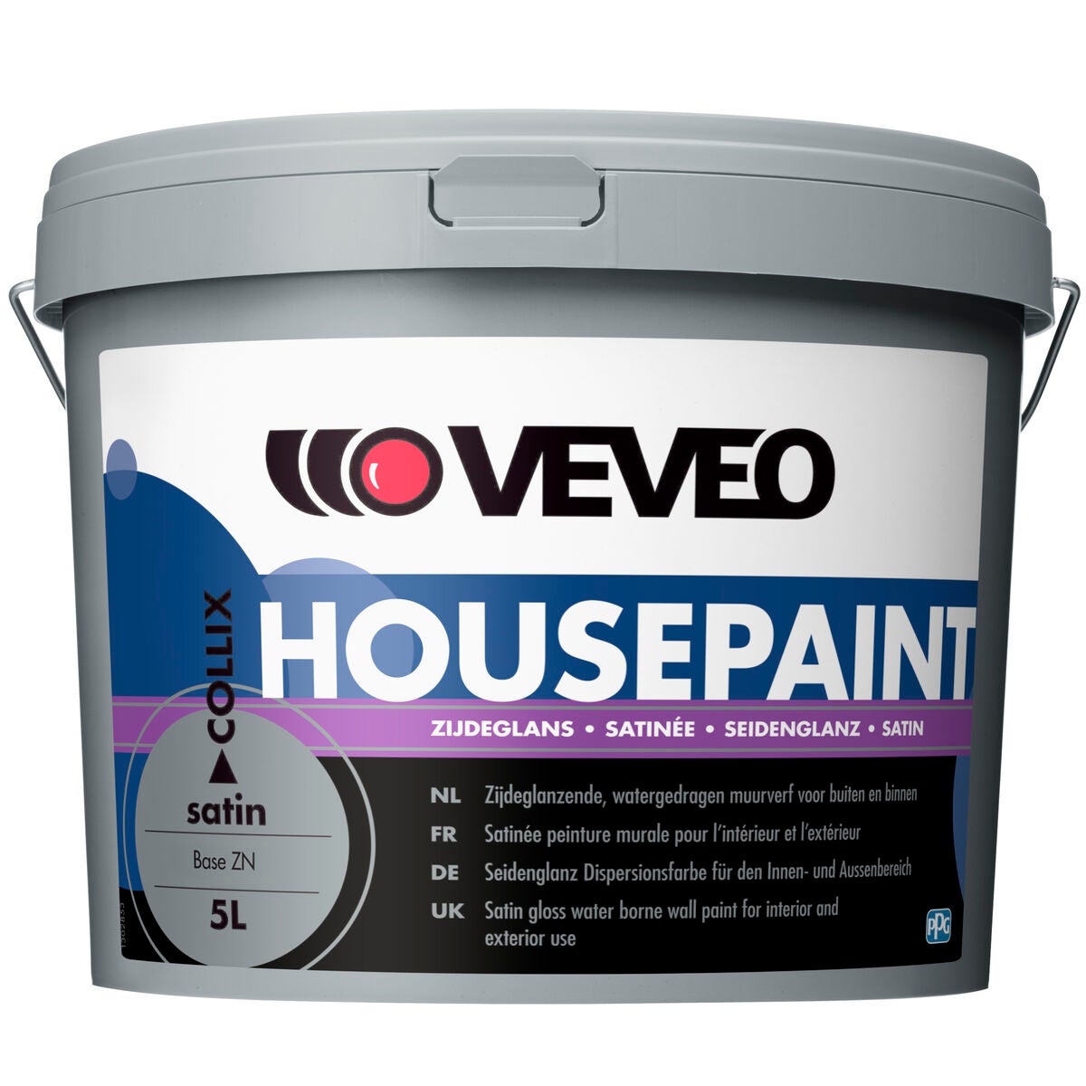 Een emmer verf met een etiket