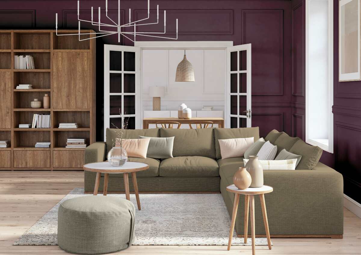 Obývací pokoj s pohovkou a stolem