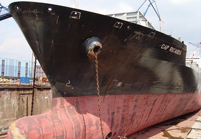 A large ship in a dock