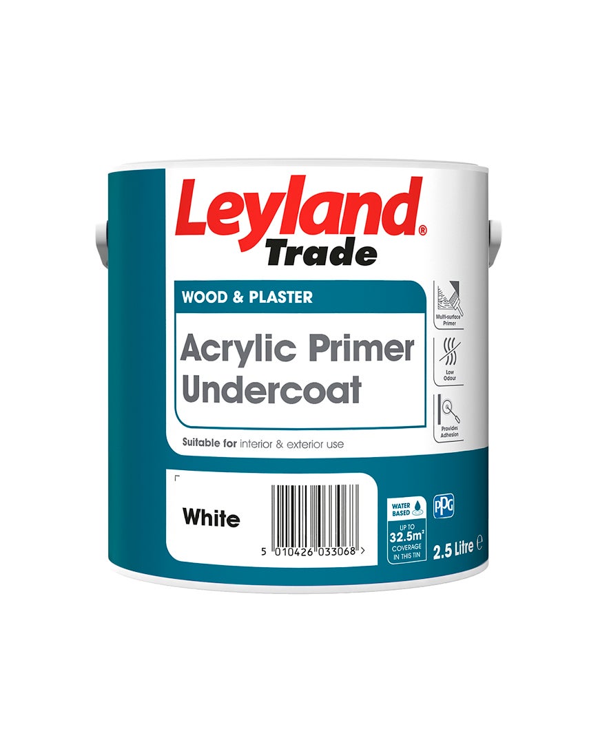 A can of Leyland Trade Acrylic Primer Undercoat