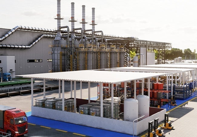 A factory with several large tanks