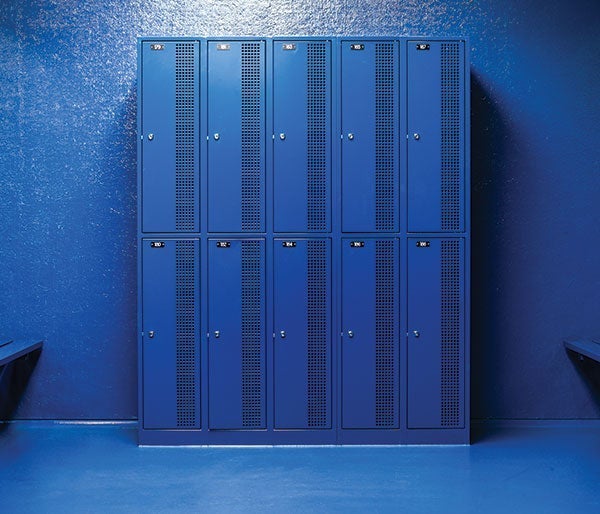 A group of blue lockers