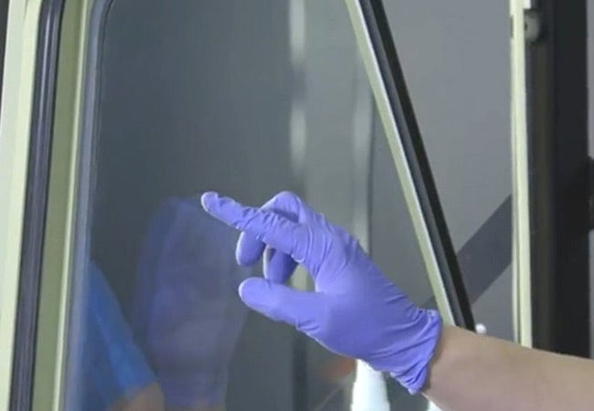 Aircraft technician preparing to send A320 glass sliding side windows and aft fixed windows to PPG for repair. Previously A320 windows were discarded but PPG’s repair program allows you to return all glass sliding side windows and aft fixed windows to PPG for repair.