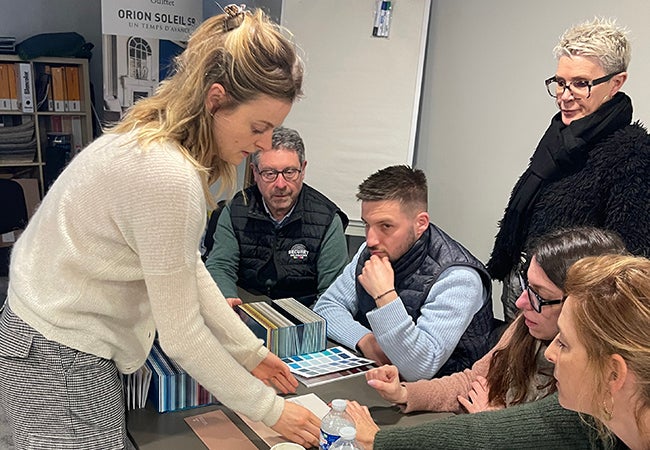 Mathilde Barthoux, PPG color expert, leading a color training for the Guittet Signature collection