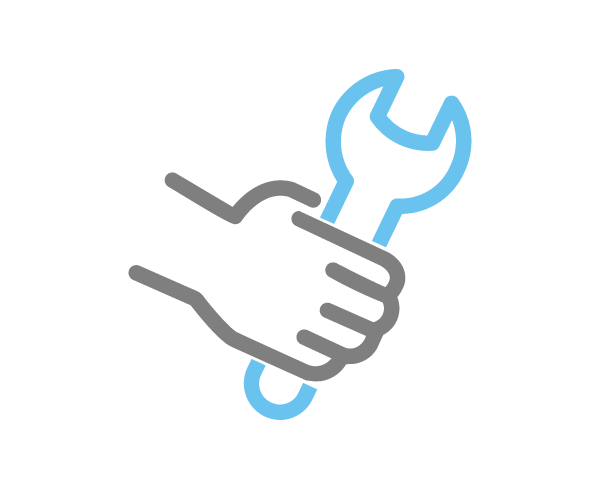 Grey hand icon holding a blue spanner