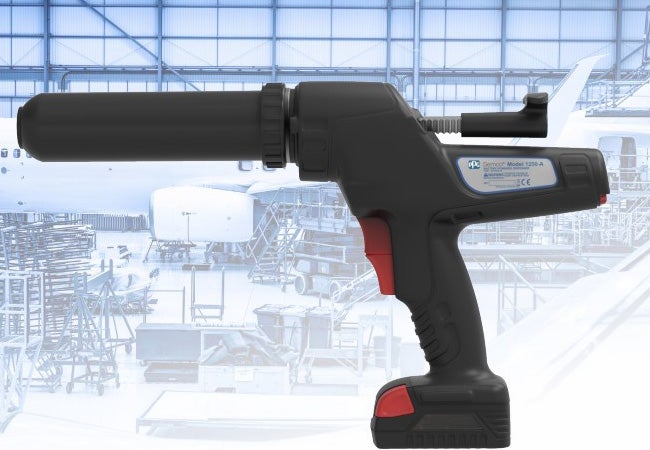 PPG SEMCO® Model 1250-A is a battery powered dispensing tool intended for the application of sealants, adhesives, potting compounds, and other materials packaged in Semco cartridges or SEMKIT® Packages