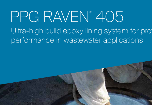 PPG RAVEN 405 product brochure cover showing wastewater coating applications