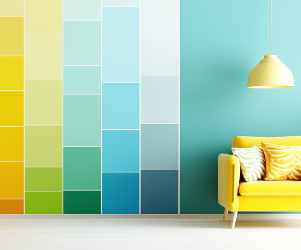 An image showing a colorful wall against the sofa