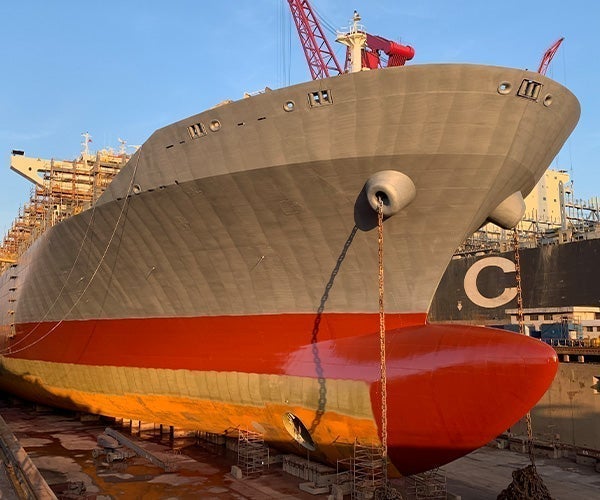 A large ship in a dock