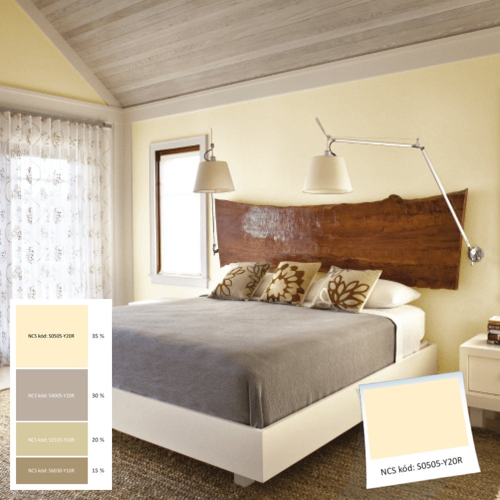 Ložnice s postelí a lampou