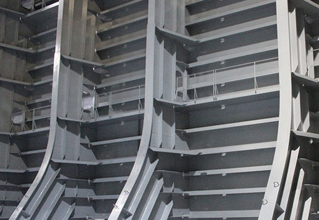 A close-up of a metal structure
