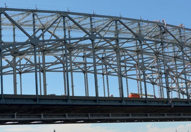 A bridge with a bridge over water