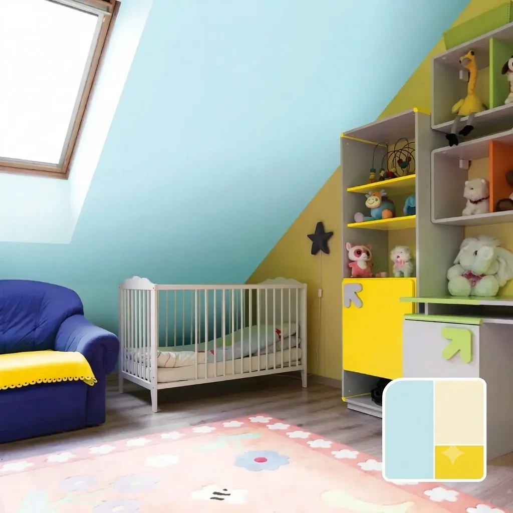 Una habitación para bebés con una cuna y un sofá