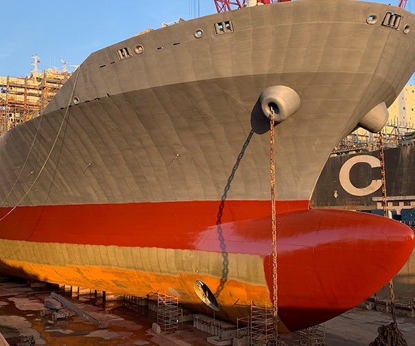 A large ship in a dock