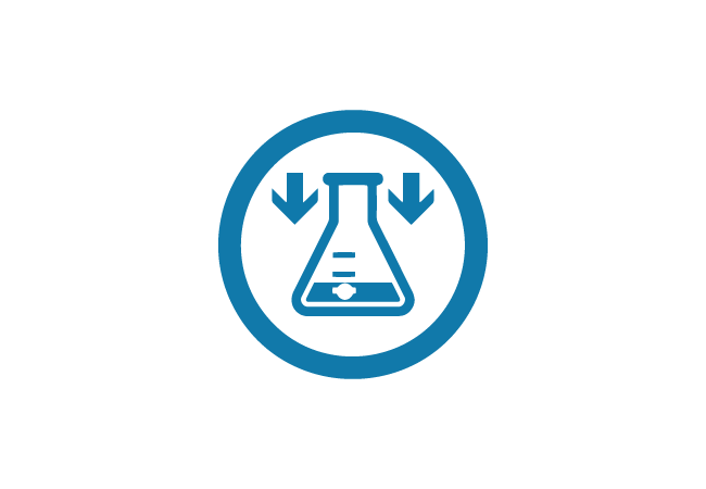 A blue and white logo Low VOC