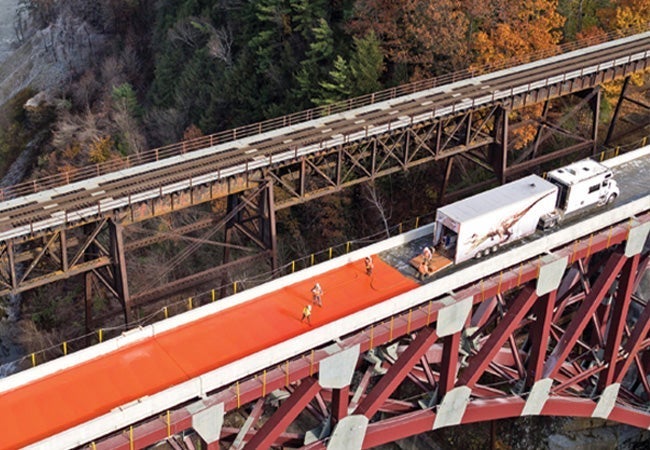 A group of people on a bridge