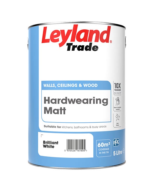 A can of Leyland Trade Hardwearing Matt paint