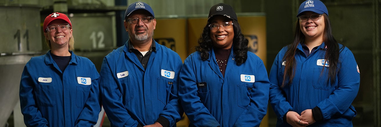 PPG workers wearing branded PPE