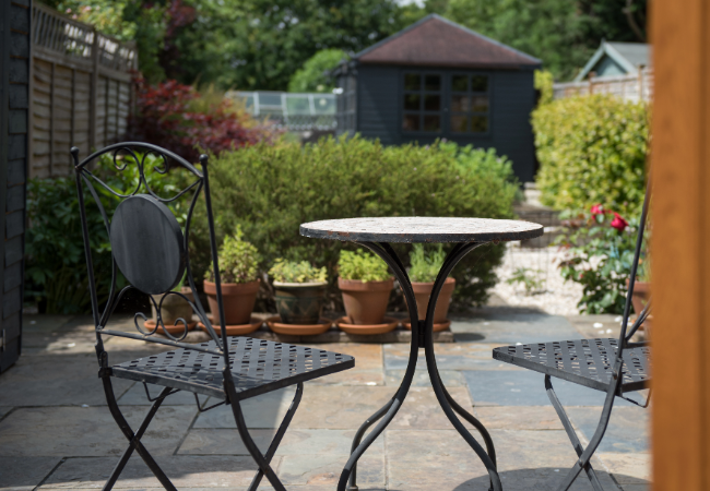 Black two person patio furniture set outdoors